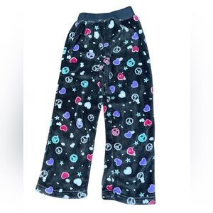 Girls Rule Kids Peace and Love Pajama Bottoms - Black with Colorful Accents